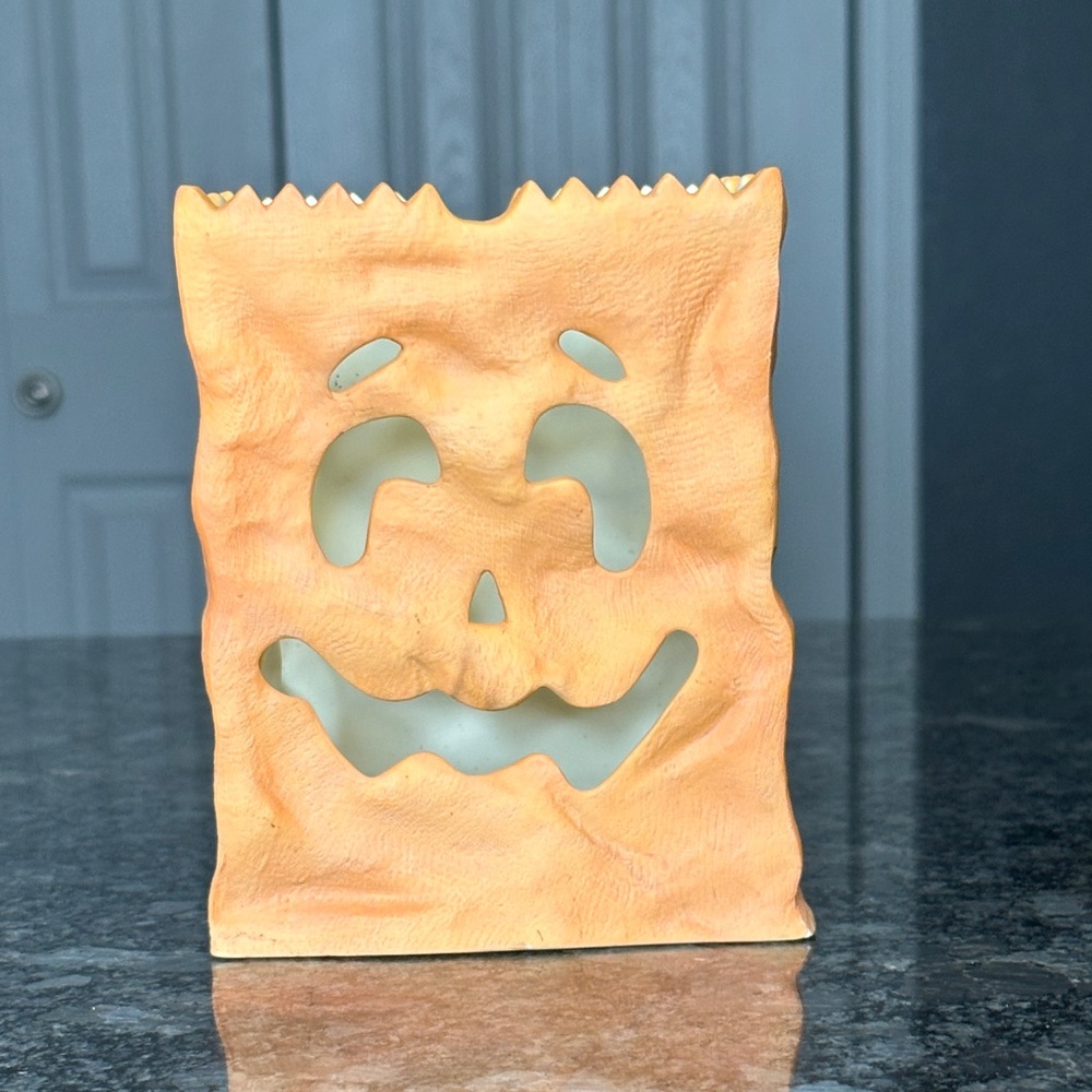 PartyLite Orange Pumpkin Luminary 6” Candle Holder Ceramic Halloween Fall GUC